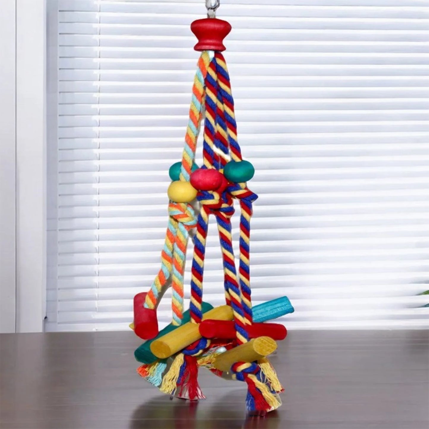 Multicoloured Cotton Rope & Wooden Bead Climbing Toy for Birds