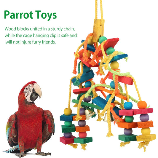 Colourful Wooden Cotton Rope Chew & Tearing Toy for Parrots