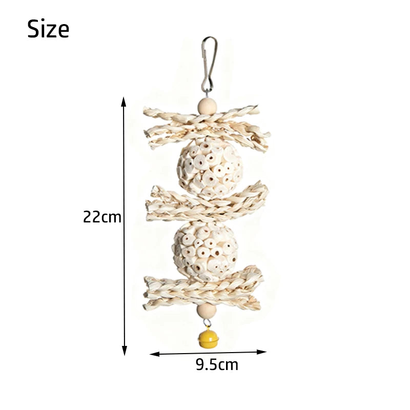 Natural Corn Husk & Rattan Ball Molar Chew Toy for Parrots