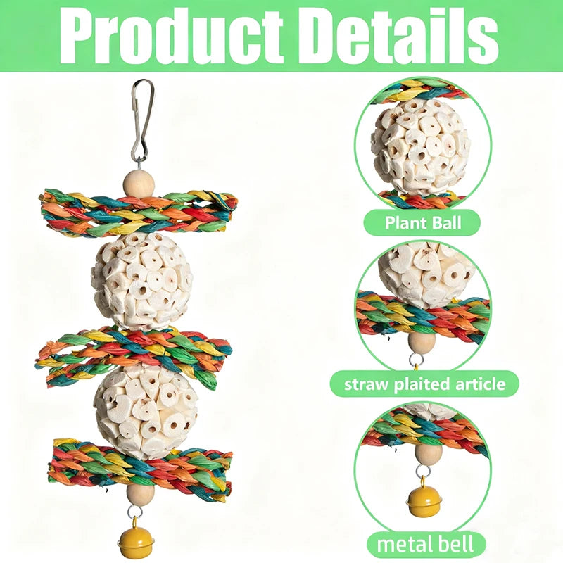Natural Corn Husk & Rattan Ball Molar Chew Toy for Parrots