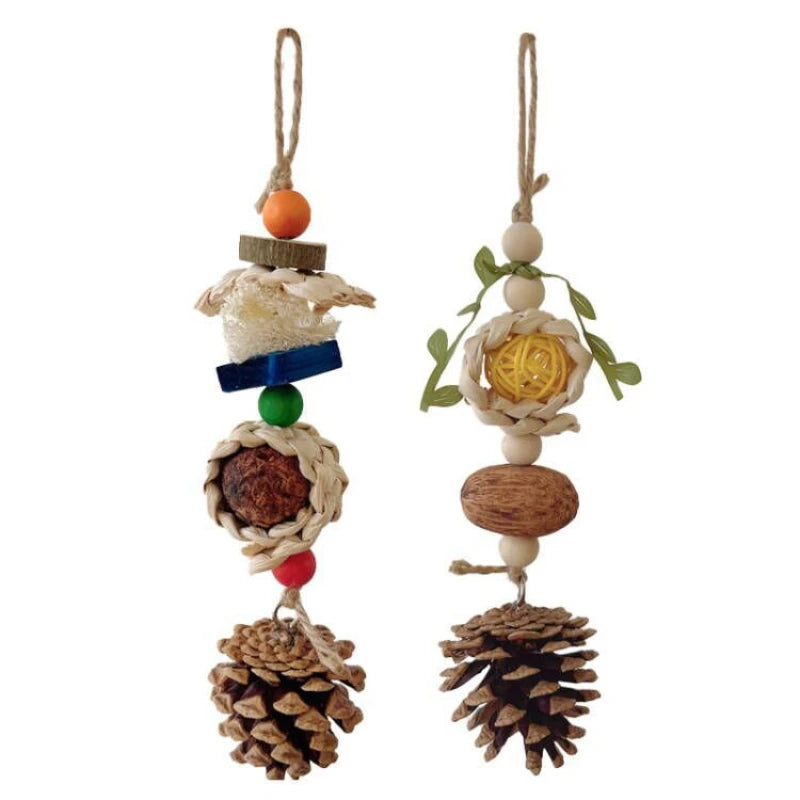 Cotton Rope & Pine Cone Parrot Chew Toy for Cockatiels
