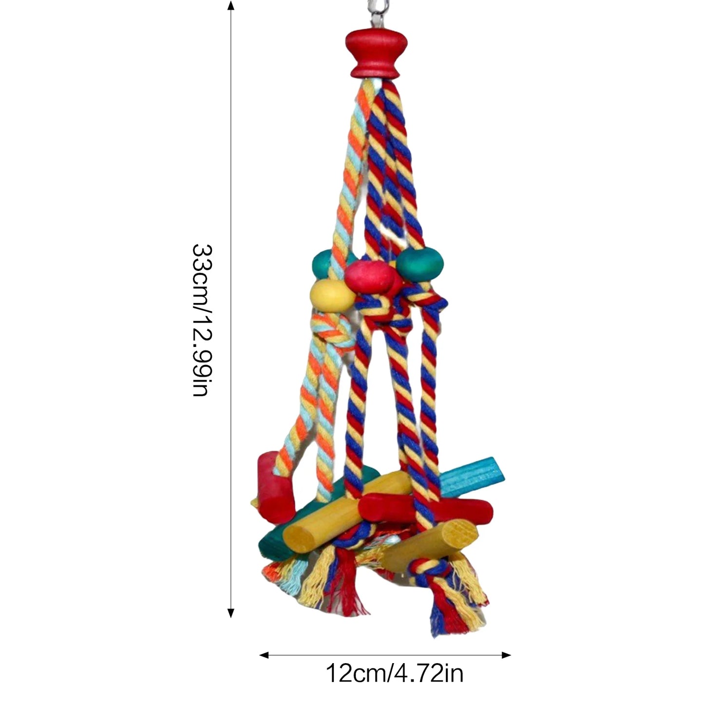 Multicoloured Cotton Rope & Wooden Bead Climbing Toy for Birds