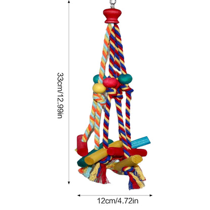 Multicoloured Cotton Rope & Wooden Bead Climbing Toy for Birds