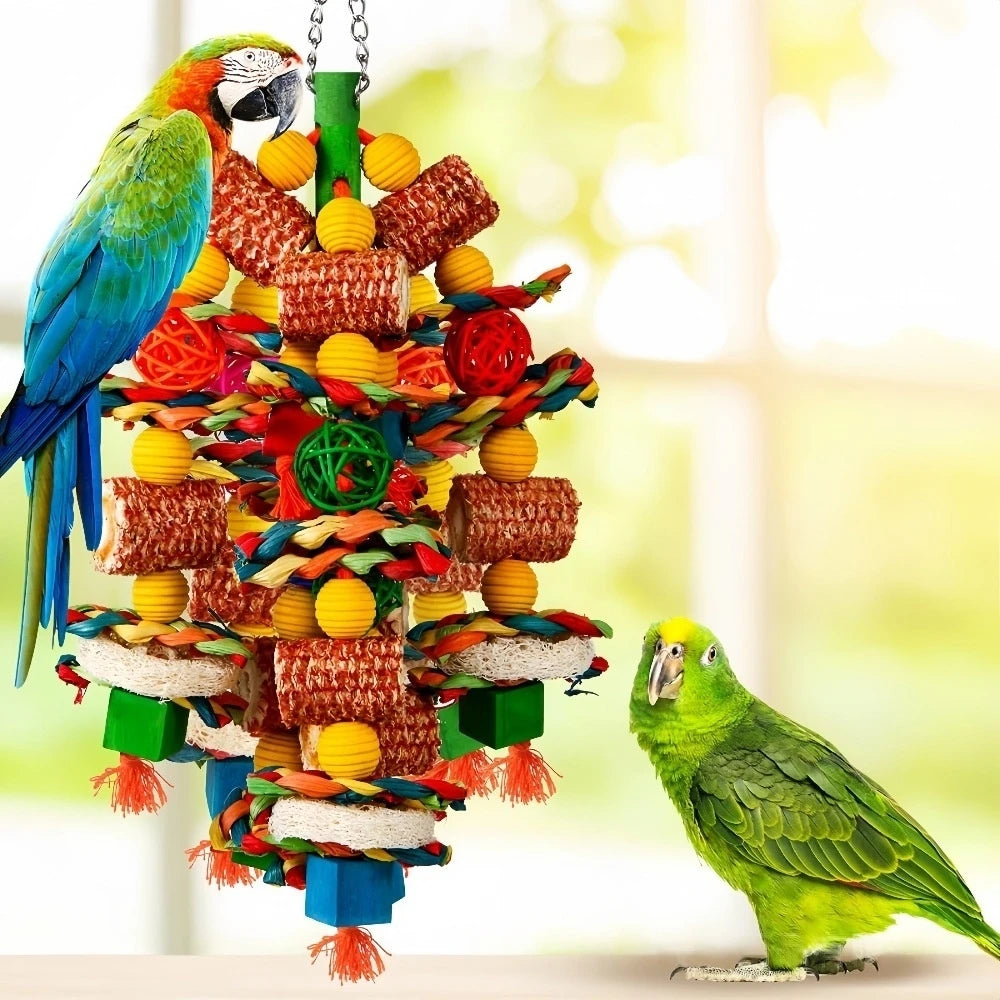 Large Natural Wood & Rattan Ball Foraging Toy for Macaws & Cockatoos