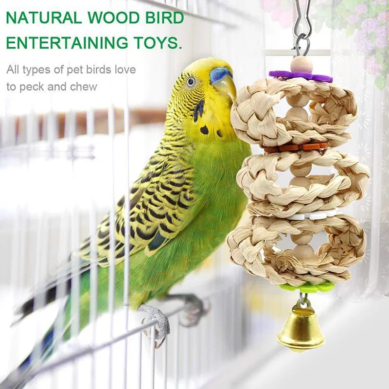 8-Piece Wooden Parrot Toy Combo Set – Swing, Bell, Ladder & More