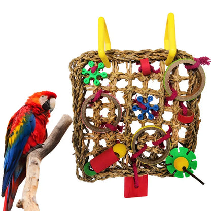 8-Piece Wooden Parrot Toy Combo Set – Swing, Bell, Ladder & More