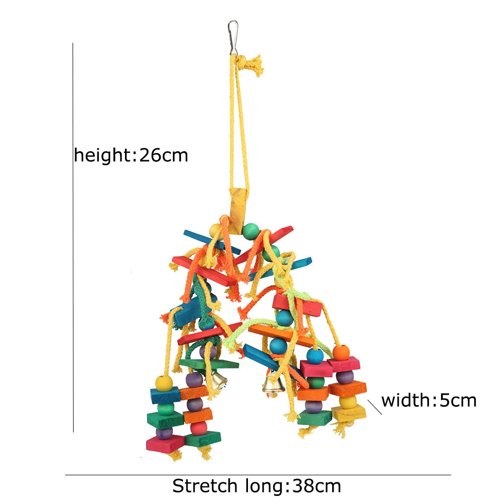 Colourful Wooden Cotton Rope Chew & Tearing Toy for Parrots