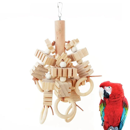 8-Piece Wooden Parrot Toy Combo Set – Swing, Bell, Ladder & More