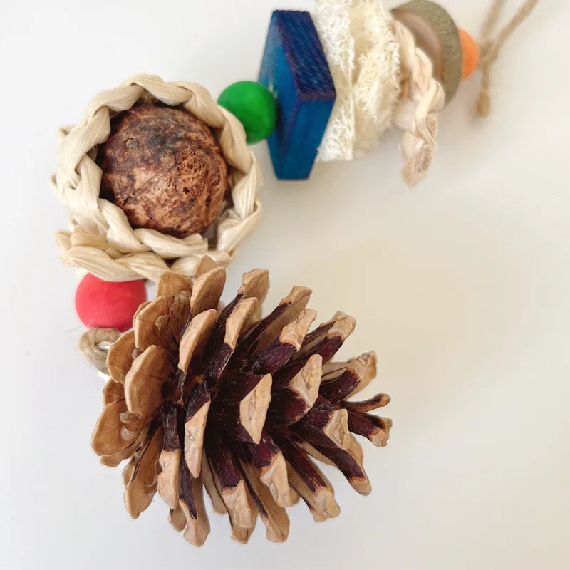 Cotton Rope & Pine Cone Parrot Chew Toy for Cockatiels