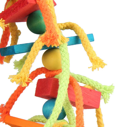 Colourful Wooden Cotton Rope Chew & Tearing Toy for Parrots
