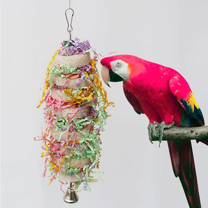 Natural Loofah Swing & Bell Hanging Toy for Parrots
