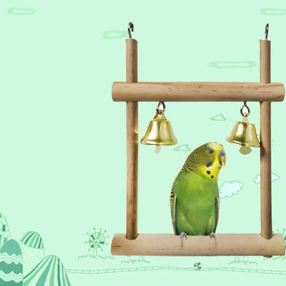 8-Piece Wooden Parrot Toy Combo Set – Swing, Bell, Ladder & More