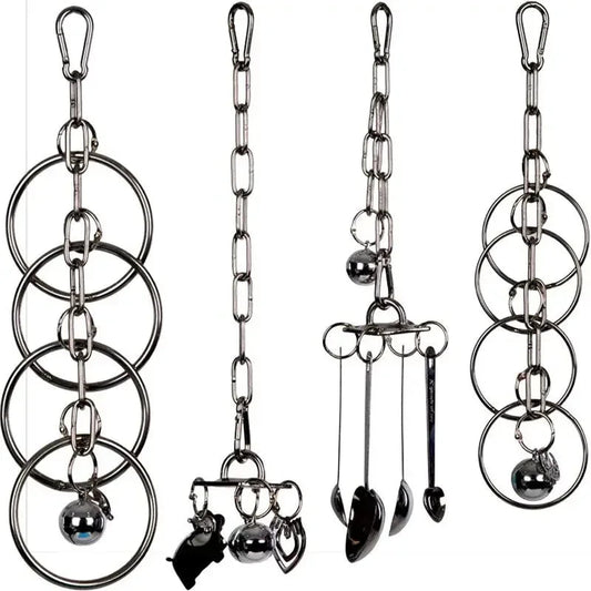 House of parrots & aviaries stainless steel hanging bird toy set with rings, chains, and bells for large parrots